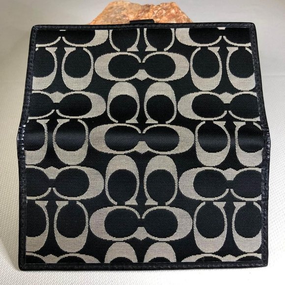 Coach signature Black Canvas Leather Trim Bifold Check Wallet - Picture 2 of 4